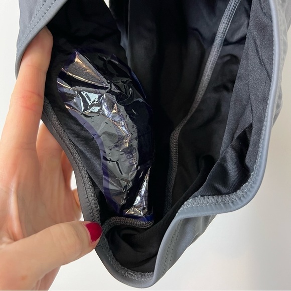 Sporti Swimsuit womens small Solid Piped Thin Strap One Piece Grey/Turquoise - Picture 4 of 8